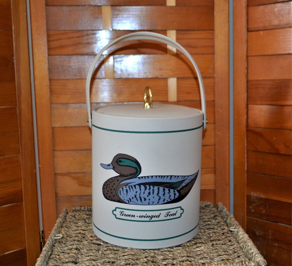 Vintage Ice Bucket Georges Briard Ducks Lodge Rustic